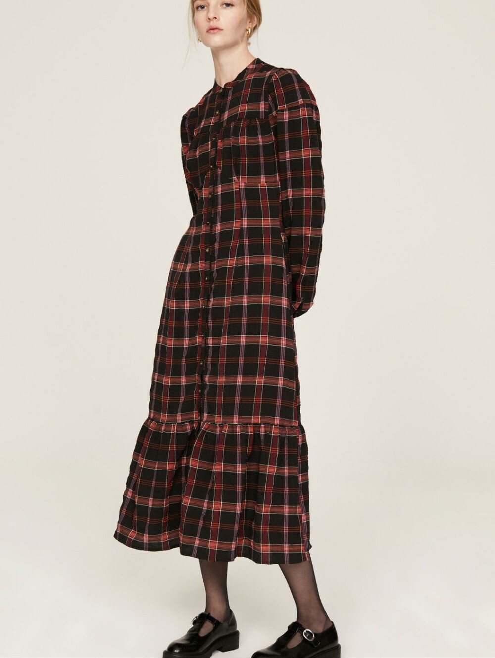 Pamela Love Maroon Plaid Shirtdress